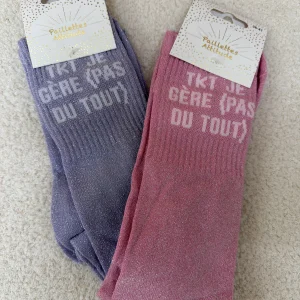 Chaussettes Paillettes "Tkt je gère (pas du tout)"