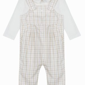 Combinaison bébé effet salopette – Blanc/beige