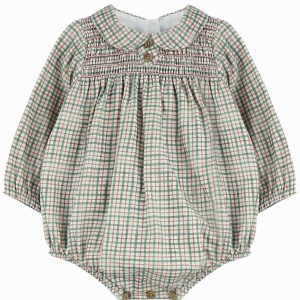 Barboteuse bébé à petits carreaux – Vert/rouge