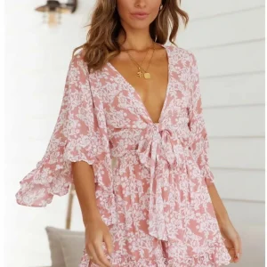 Robe fleurie rose poudre élégante et confortable : Luna