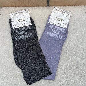 Chaussettes Paillettes " Je ruine mes parents"