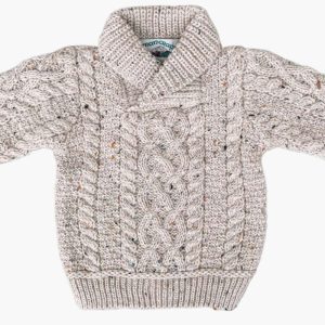Pull bébé garçon col châle – Pure laine mérinos – Oatmeal