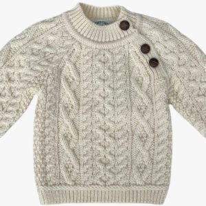 Pull bébé mixte à col rond 3 boutons – Pure laine mérinos – Ecru