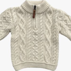 Pull bébé garçon à zip – Pure laine mérinos – Ecru
