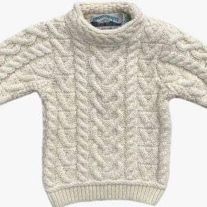 Pull bébé fille torsadé motif coeur – Pure laine mérinos – Ecru