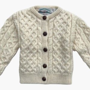 Gilet bébé fille torsadé – Pure laine mérinos – Ecru