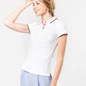 Polo maille piquée manches courtes femme