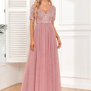 Robe rose poudré strass décolleté en V : Stella