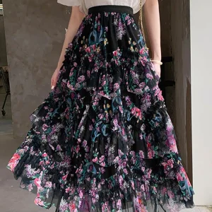 Jupe tulle imprimée florale à volants : Élise