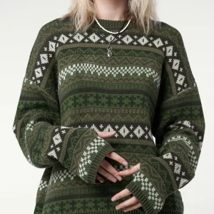 Pull Jacquard Vintage : Émeraude