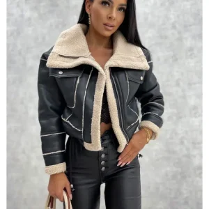 Veste simili cuir moumoute élégante : Sophie