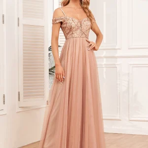 Robe rose poudré sequin avec bretelles spaghetti : Amélie