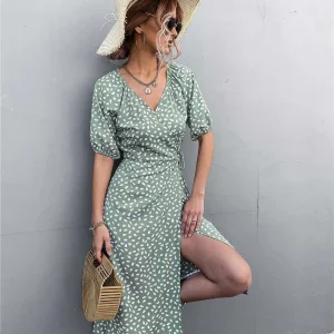 Robe été vert sauge avec manches ballons : Émeraude