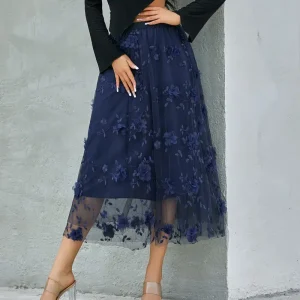 Jupe tulle à fleur élégante bleu marine : Mélina