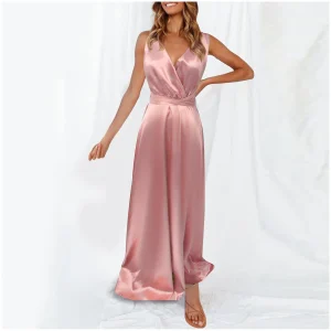 Robe satin rose poudré ceinturée : Isabelle