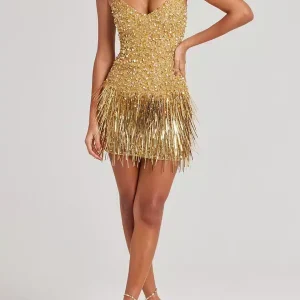 Robe à frange doré élégante et glamour : Noémie