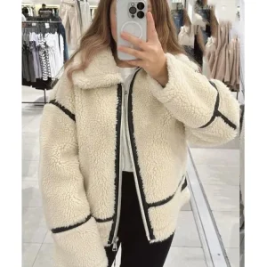 Veste moumoute crème avec fermeture éclair : Celeste