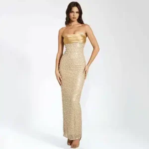 Robe longue dorée à bustier : Aurelia