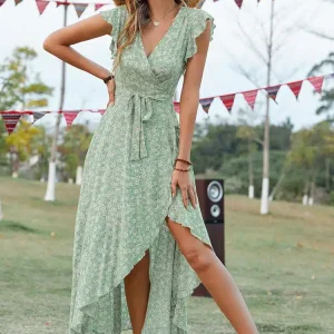 Robe fleurie vert d&rsquo;eau élancée : Yasmine