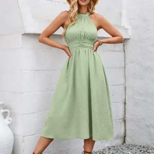 Robe mi longue vert sauge élégante : Émeraude