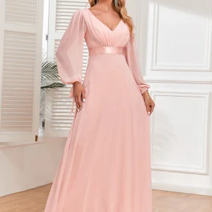 Robe rose poudré grande taille manches longues : Élise