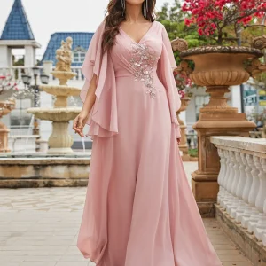 Robe maxi rose poudré à décolleté en V : Elara