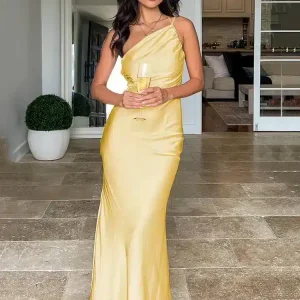 Robe couleur dorée asymétrique : Éclatante Serena