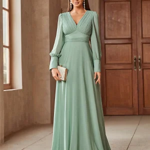 Robe vert sauge manche longue élégante : Sienna