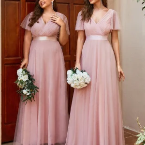 Robe témoin de mariage rose poudré élégante : Lucille