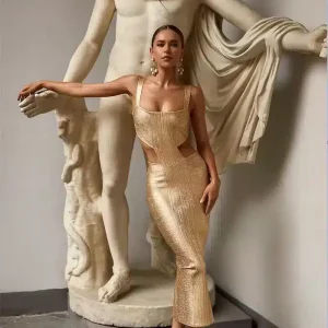 Robe brillante dorée élégante : Priscille