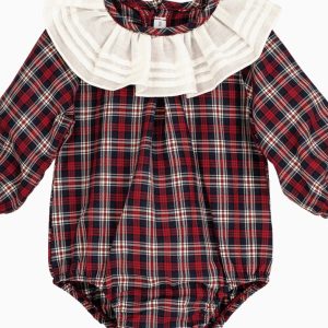 Barboteuse bébé écossaise à grande collerette – Rouge