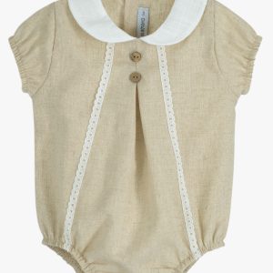 Barboteuse bébé mixte à col rond – Beige