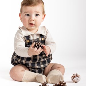 Barboteuse bébé garçon à carreaux – Gris