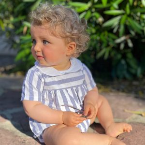 Barboteuse bébé mixte à grosses rayures – Bleu/blanc