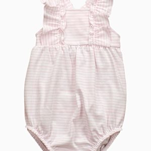 Barboteuse naissance fille rayée – Rose/blanc