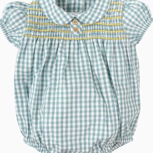 Barboteuse bébé vichy manches ballons – Vert