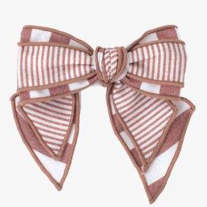 Barrette à noeud rayée – Argile/blanc