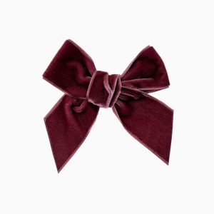 Barrette à nœud en velours – Bordeaux