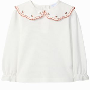 Blouse bébé fille à col brodé corail – Crème