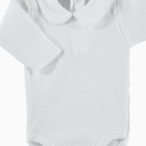 Body bébé manches longues à col rond et liseré blanc – Blanc