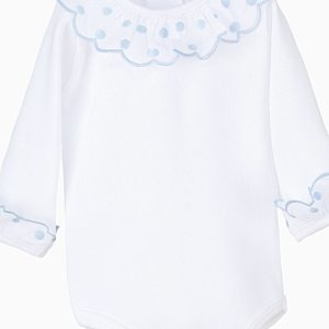 Body bébé mixte à grand col à pois bleu ciel – Blanc