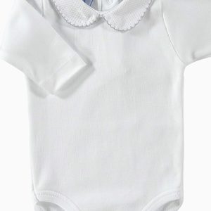 Body bébé à col rond texturé et liseré gris – Blanc