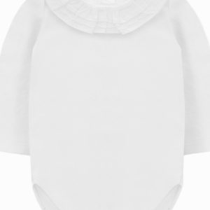 Body bébé fille à col froncé et dentelle – Blanc
