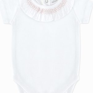 Body bébé filles manches courtes à col smocké – Blanc