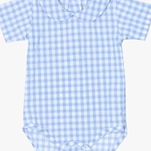 Body bébé garçon vichy à col rond – Bleu ciel