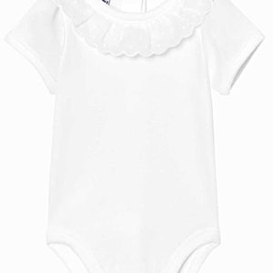 Body bébé fille à collerette fine à pois – Blanc