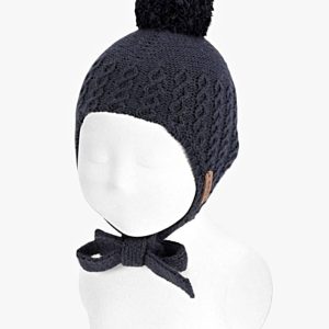 Bonnet bébé à pompon – Bleu marine
