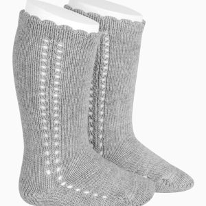 Chaussettes hautes bébé ajourées – Gris