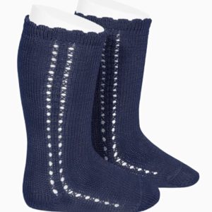 Chaussettes hautes bébé ajourées – Bleu marine