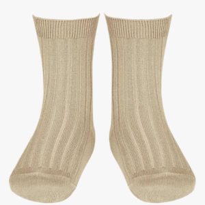 Chaussettes bébé courtes côtelées – Beige